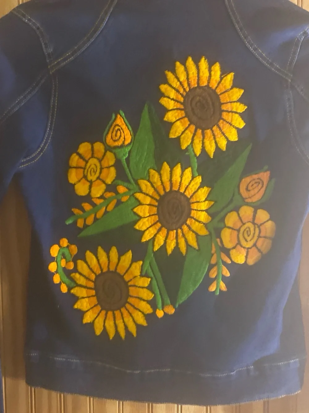 Girls size 10/12 Embroidered Floral Denim Jacket - Yellow & Green